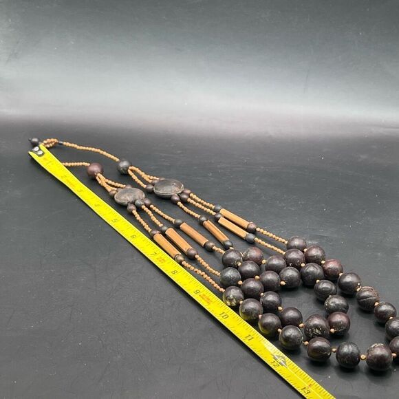 Chunky Boho Wood Necklace Brown Bead Disk Round Beads VTG Southwest Classic - Picture 5 of 6